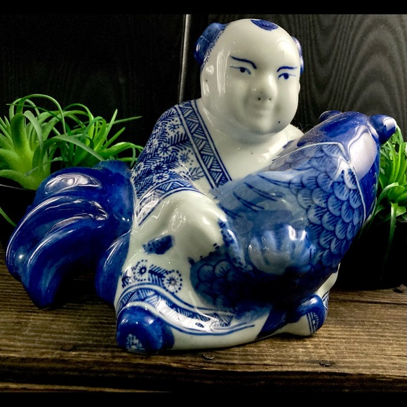 Large Ceramic Buddha | Feng Shui Maitreya Buddha Sitting Koi Lucky God Statue - Picture 12 of 13